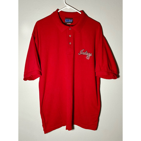 Vintage Cleveland Indians MLB Embroidered Chief Wahoo Red Polo 100% Cotton XL - Picture 1 of 9